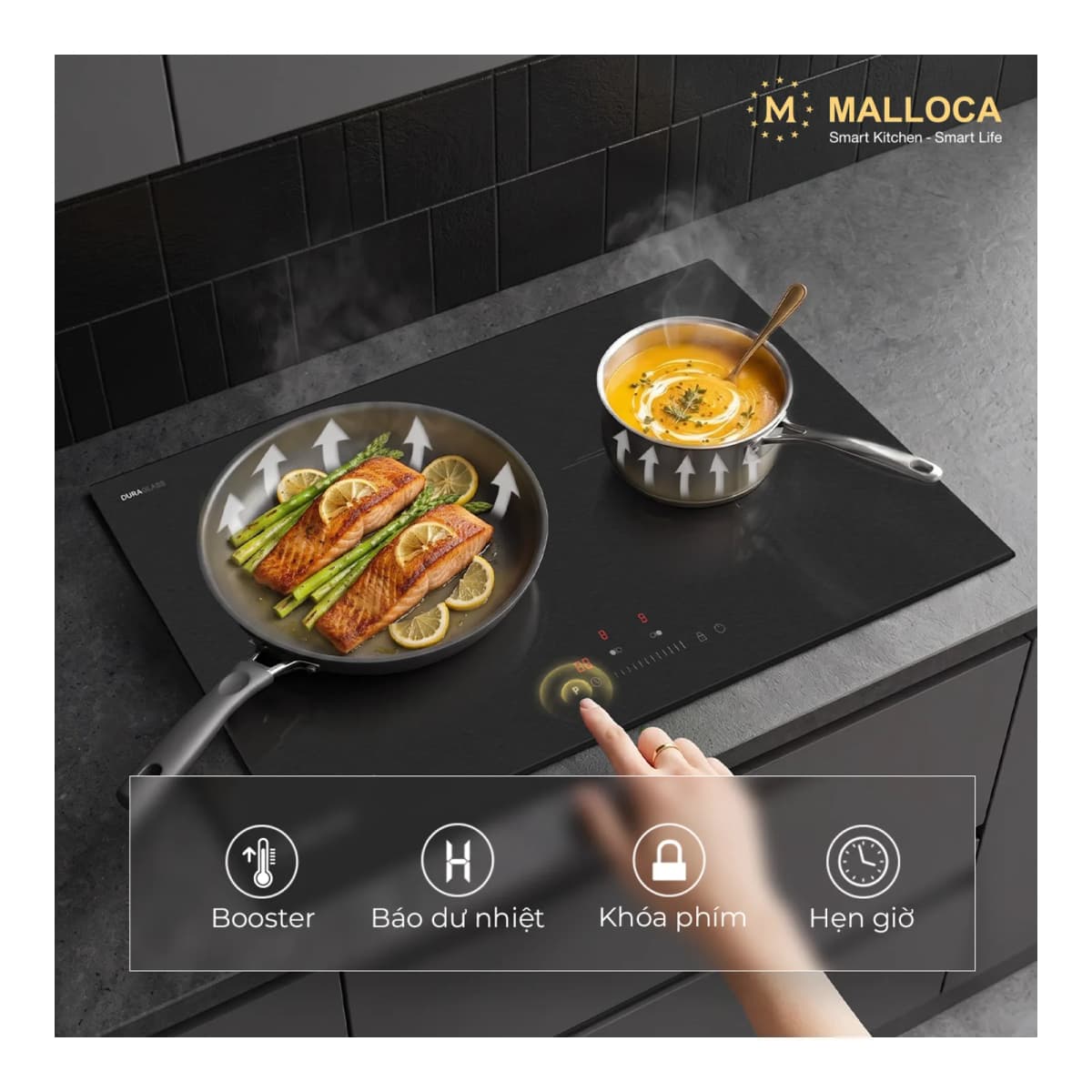 Bếp từ 2 vùng nấu 73 cm (Mặt kính DuraGlass chống trầy xước) chính hãng Malloca
