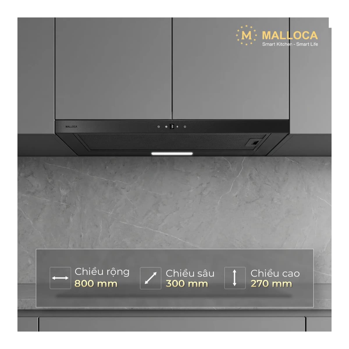 Máy hút mùi âm tủ dạng kéo 80 cm chính hãng Malloca