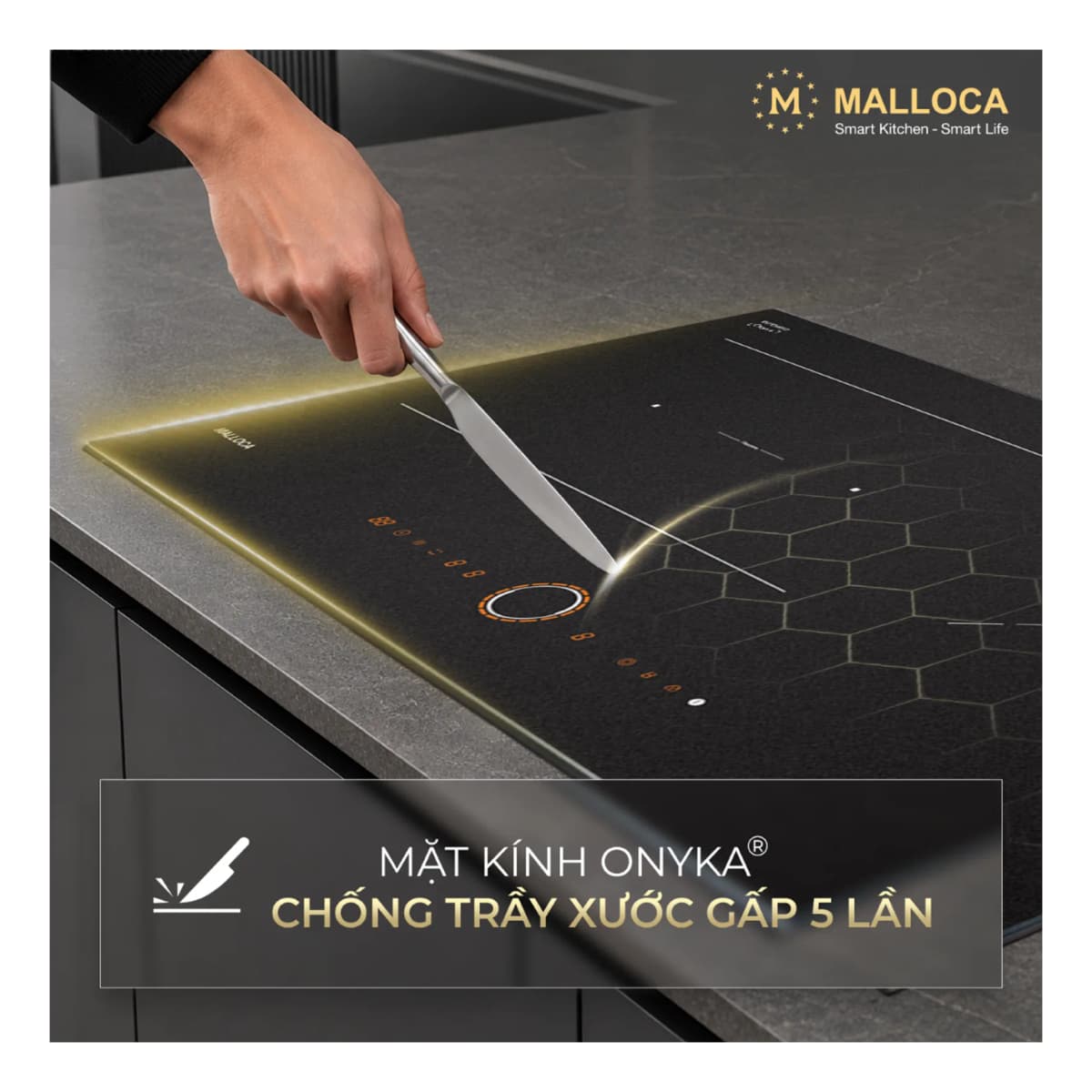 Bếp từ 2 vùng nấu 75 cm (Mặt kính Onyka chống trầy xước) chính hãng Malloca
