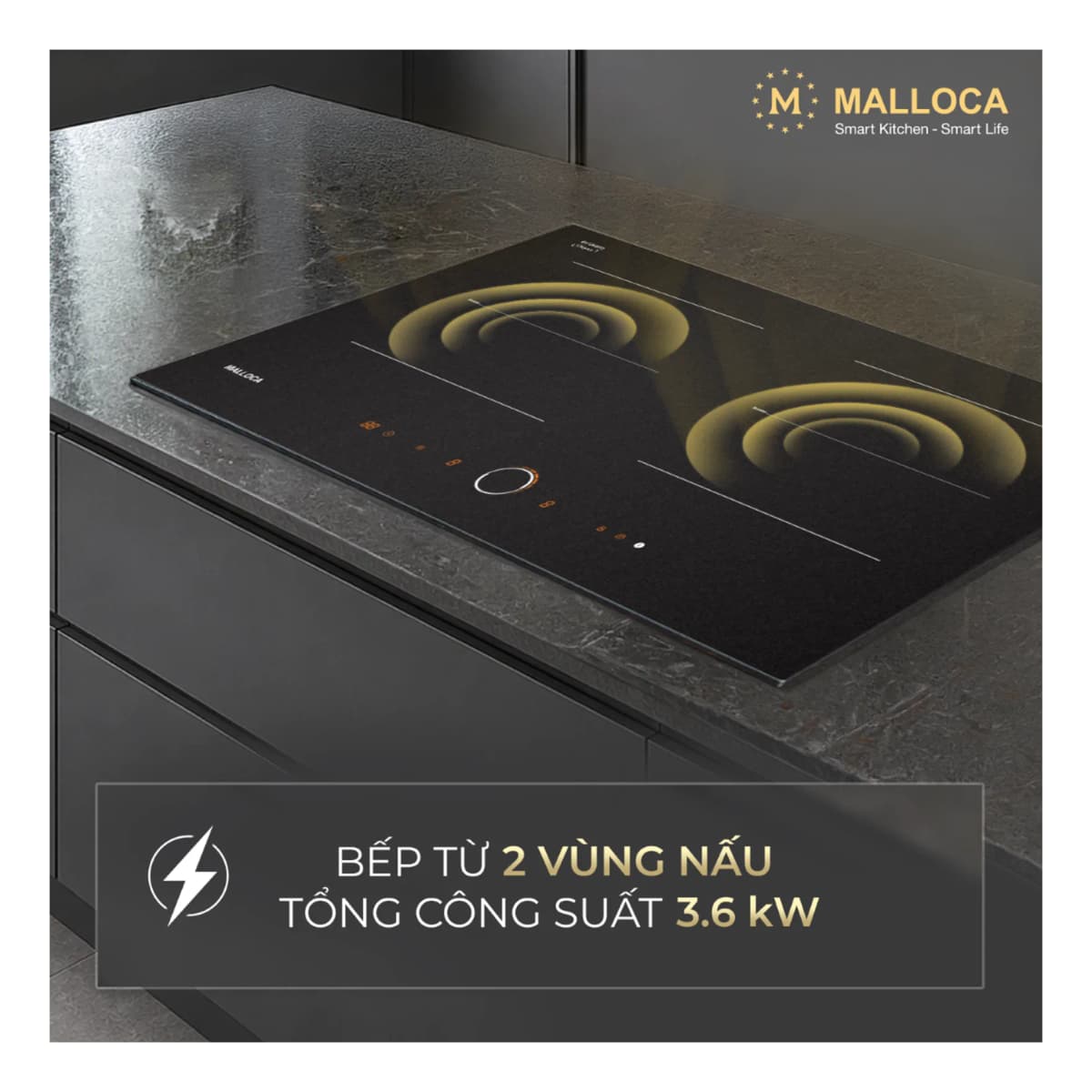 Bếp từ 2 vùng nấu 75 cm (Mặt kính Onyka chống trầy xước) chính hãng Malloca