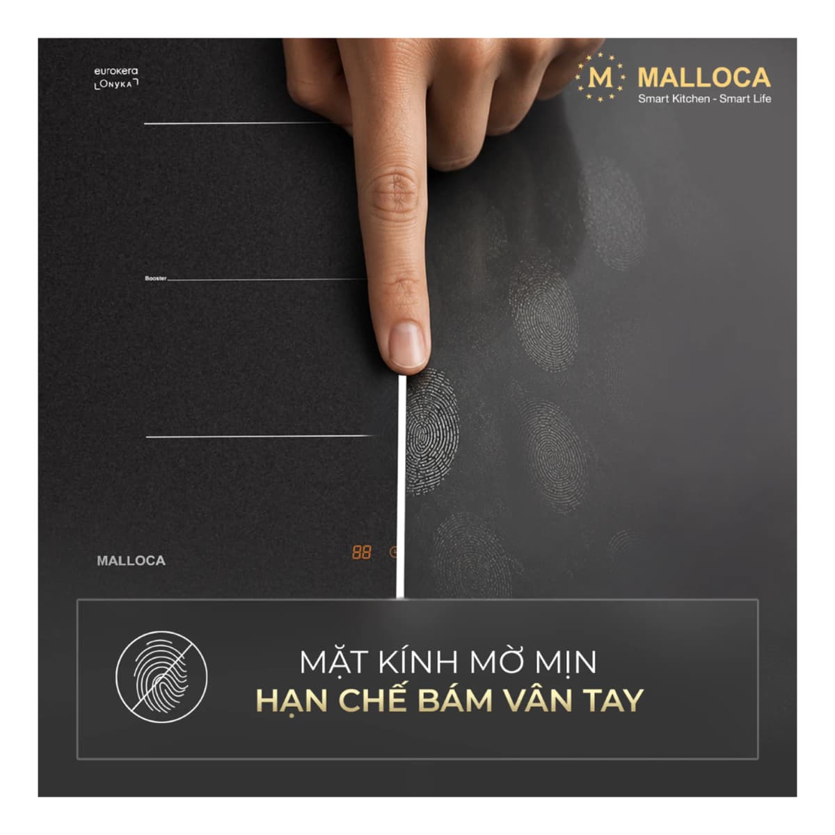 Bếp từ 2 vùng nấu 75 cm (Mặt kính Onyka chống trầy xước) chính hãng Malloca