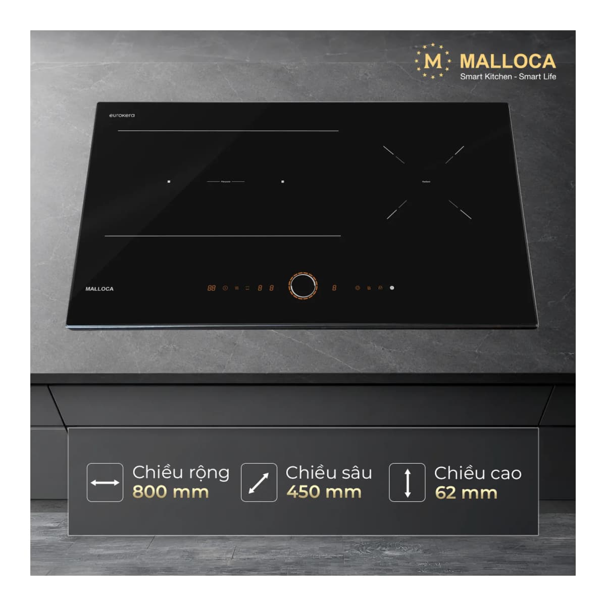Bếp từ kết hợp hồng ngoại 3 vùng nấu 80 cm chính hãng Malloca