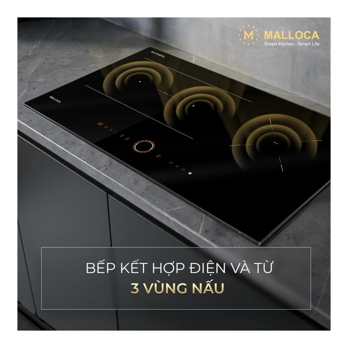 Bếp từ kết hợp hồng ngoại 3 vùng nấu 80 cm chính hãng Malloca