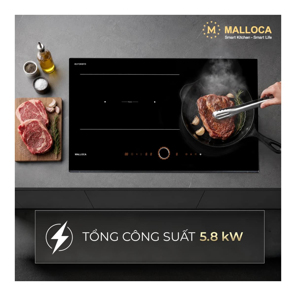Bếp từ kết hợp hồng ngoại 3 vùng nấu 80 cm chính hãng Malloca