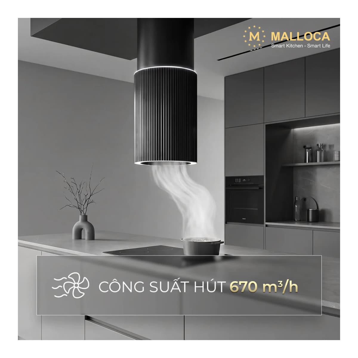 Máy hút mùi đảo 38 cm chính hãng Malloca