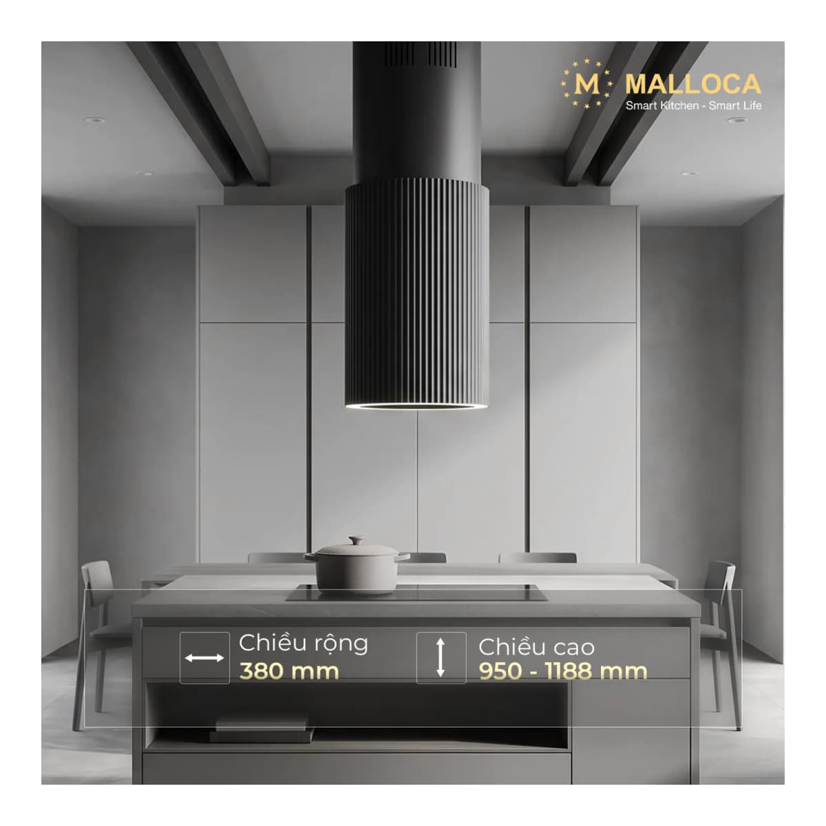 Máy hút mùi đảo 38 cm chính hãng Malloca
