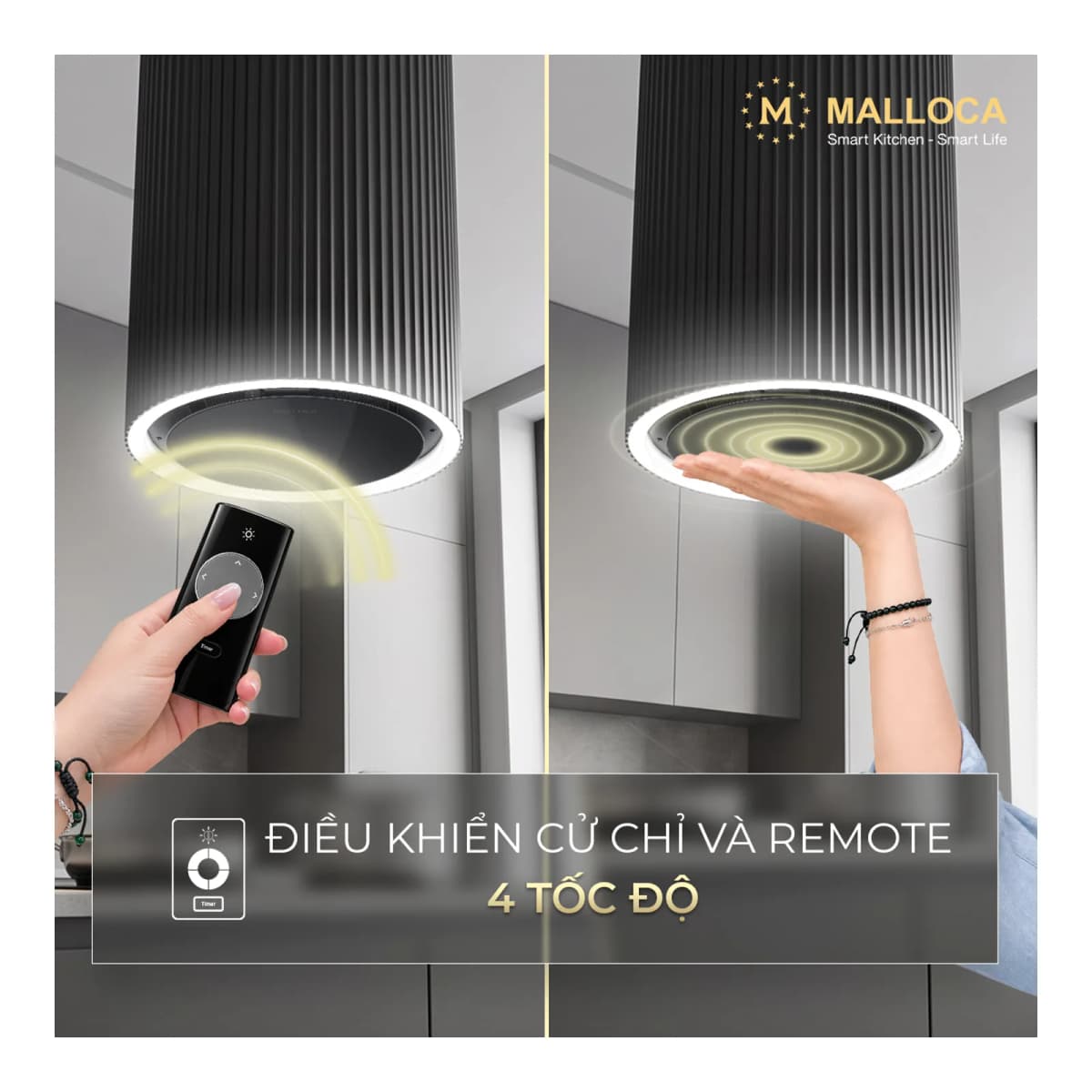 Máy hút mùi đảo 38 cm chính hãng Malloca
