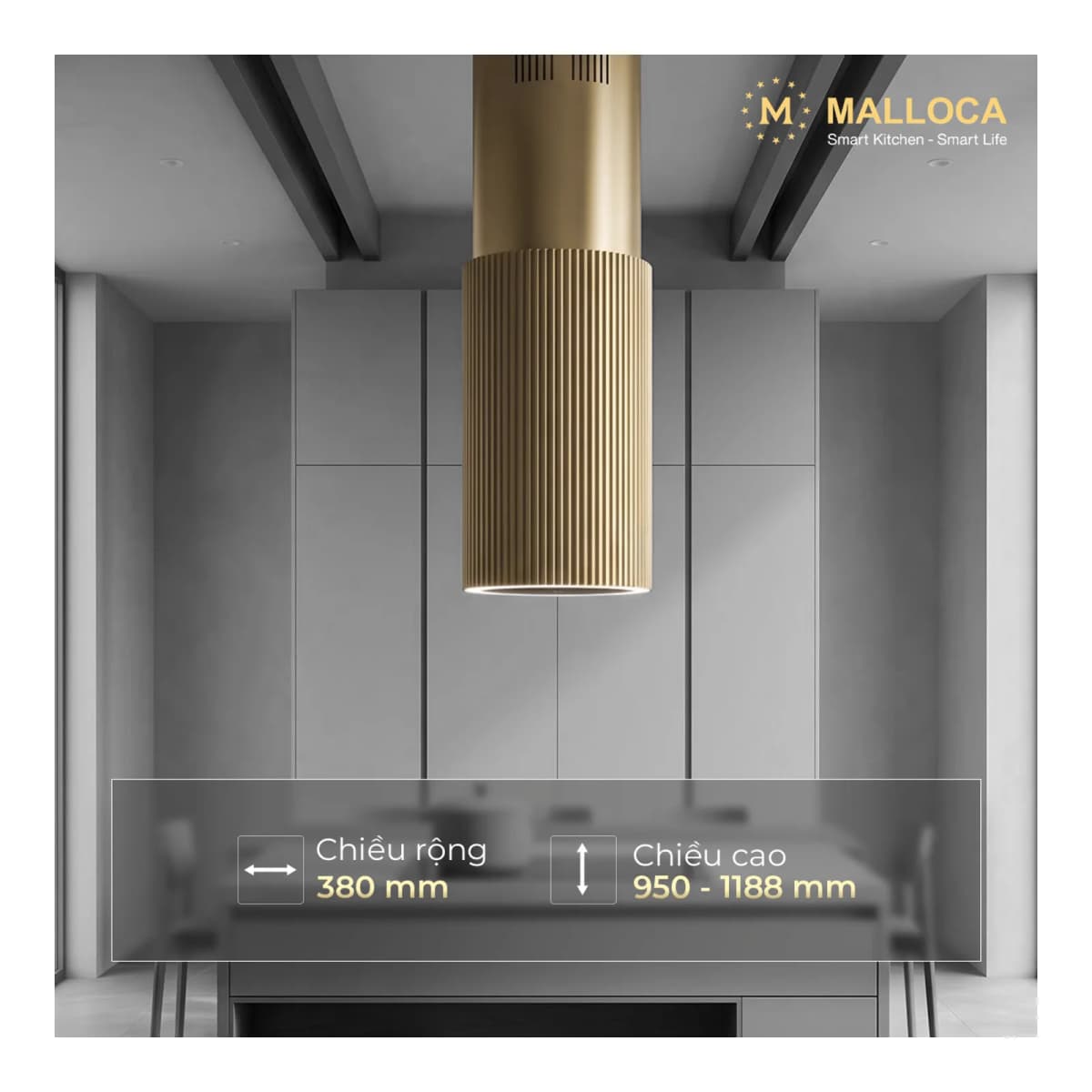 Máy hút mùi đảo 38 cm chính hãng Malloca