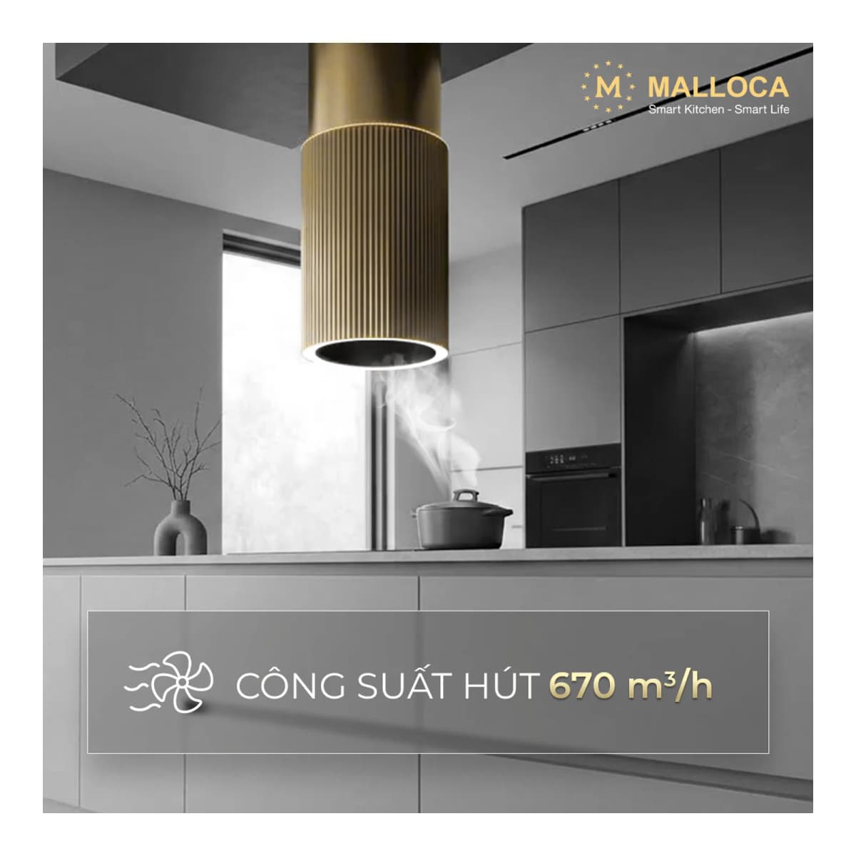 Máy hút mùi đảo 38 cm chính hãng Malloca