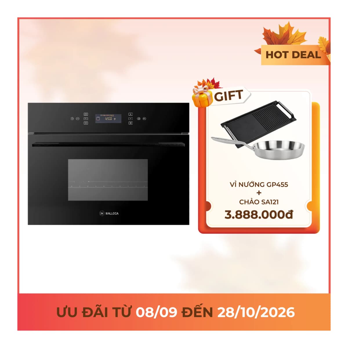 Lò nướng âm tủ dung tích 40L chính hãng Malloca