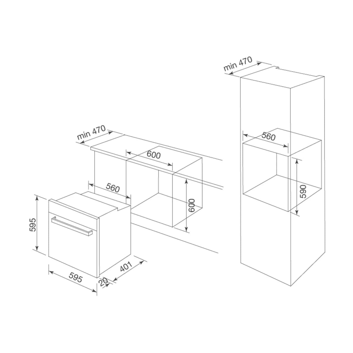 Lò nướng âm tủ 60 cm dung tích 60L chính hãng Malloca