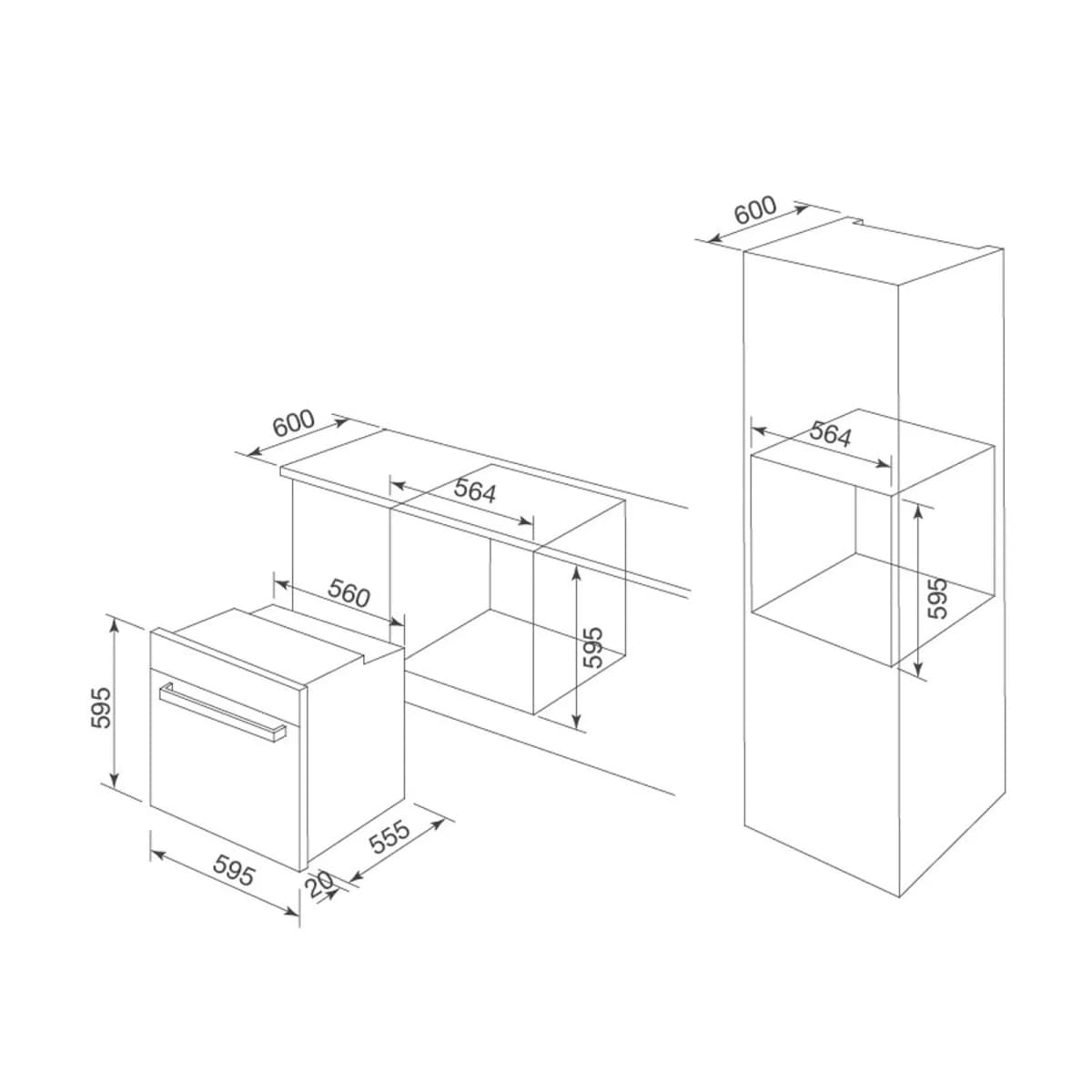 Lò nướng âm tủ 60 cm dung tích 65L chính hãng Malloca
