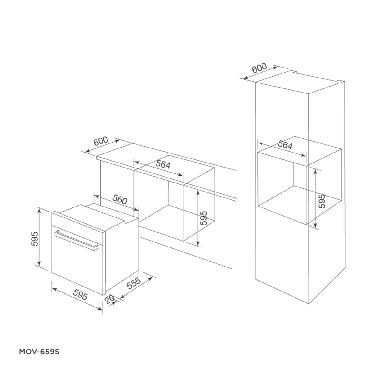 Lò nướng âm tủ 60 cm dung tích 70L chính hãng Malloca
