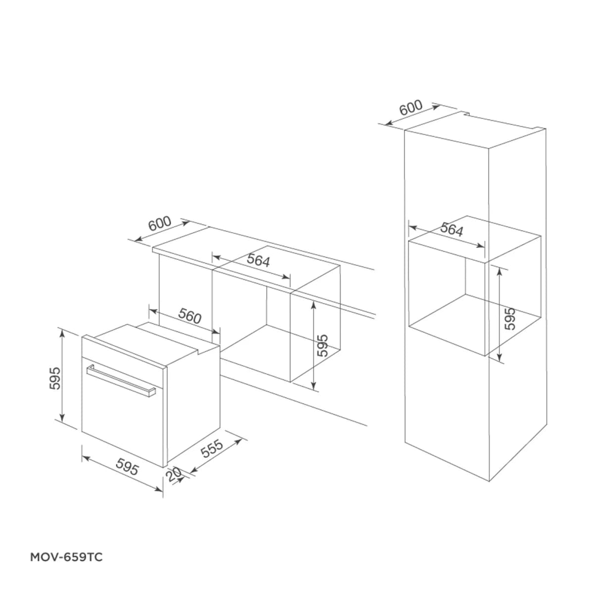 Lò nướng âm tủ 60 cm dung tích 70L chính hãng Malloca