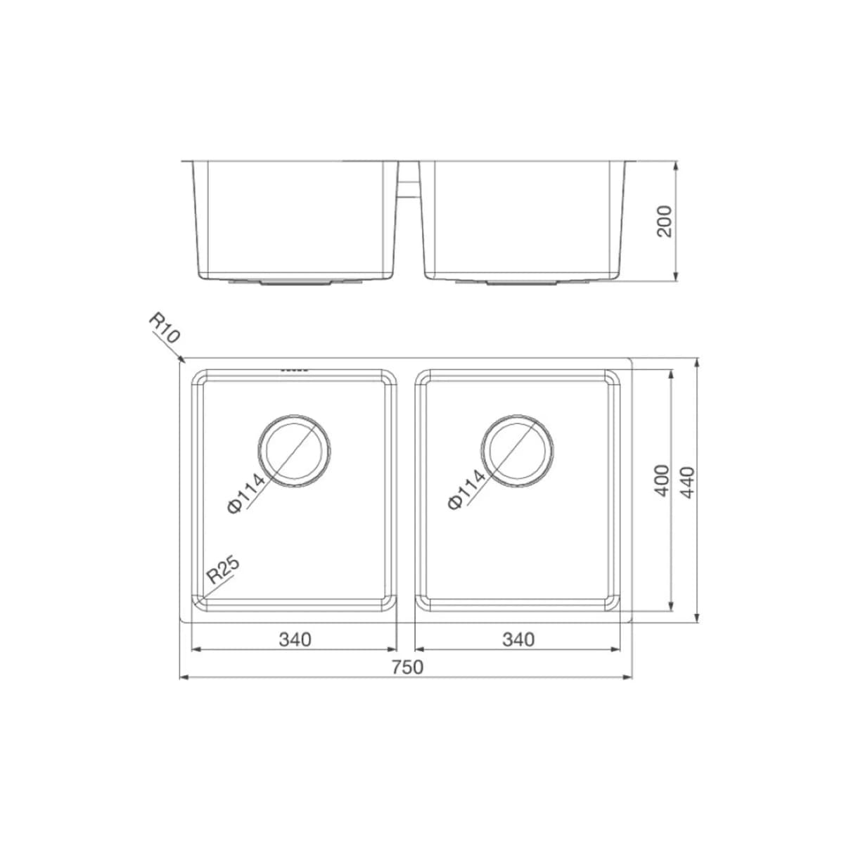 Chậu rửa chén 2 hố Inox 304 kích thước 75 cm chính hãng Malloca