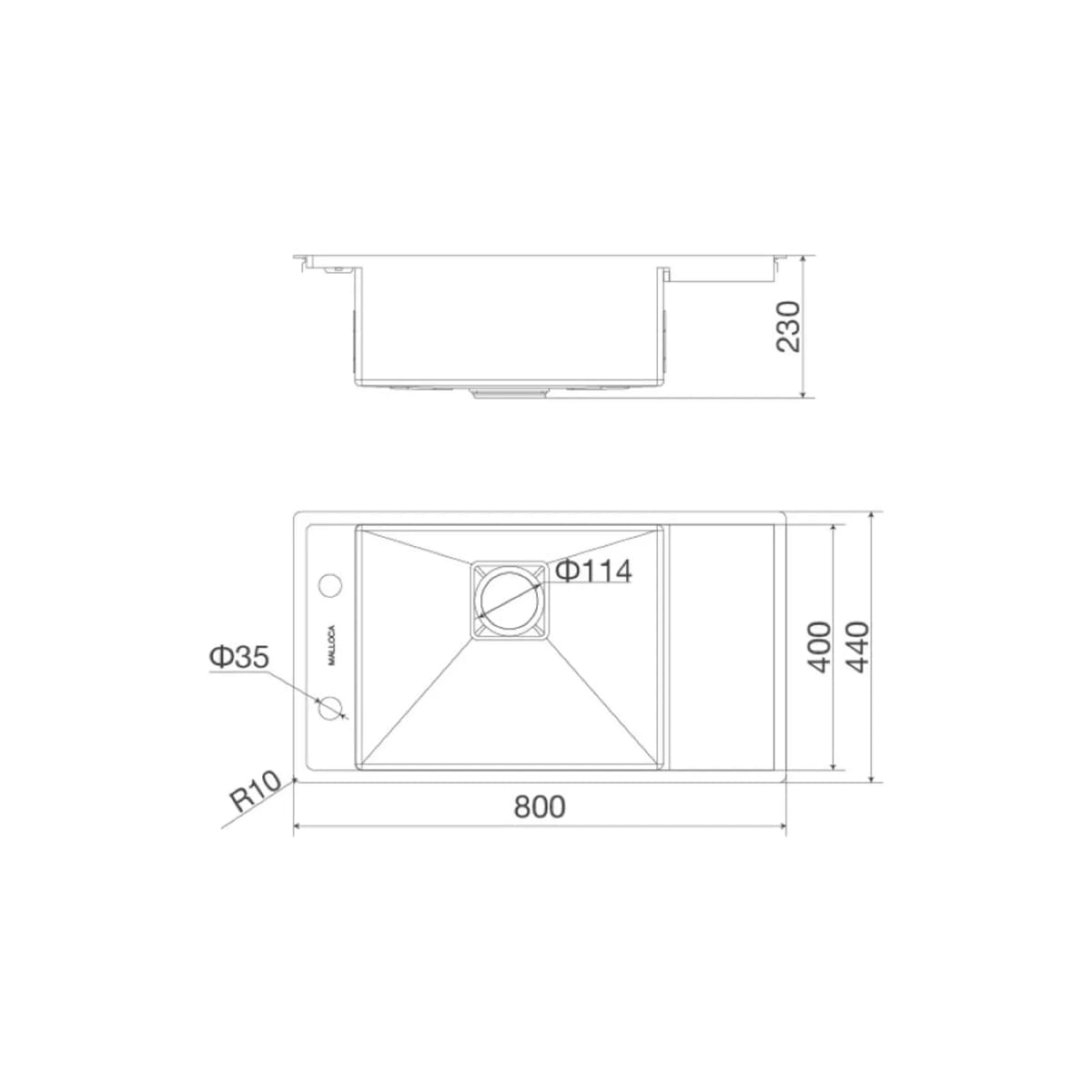 Chậu rửa chén 1 hố Inox 304 kích thước 80 cm chính hãng Malloca