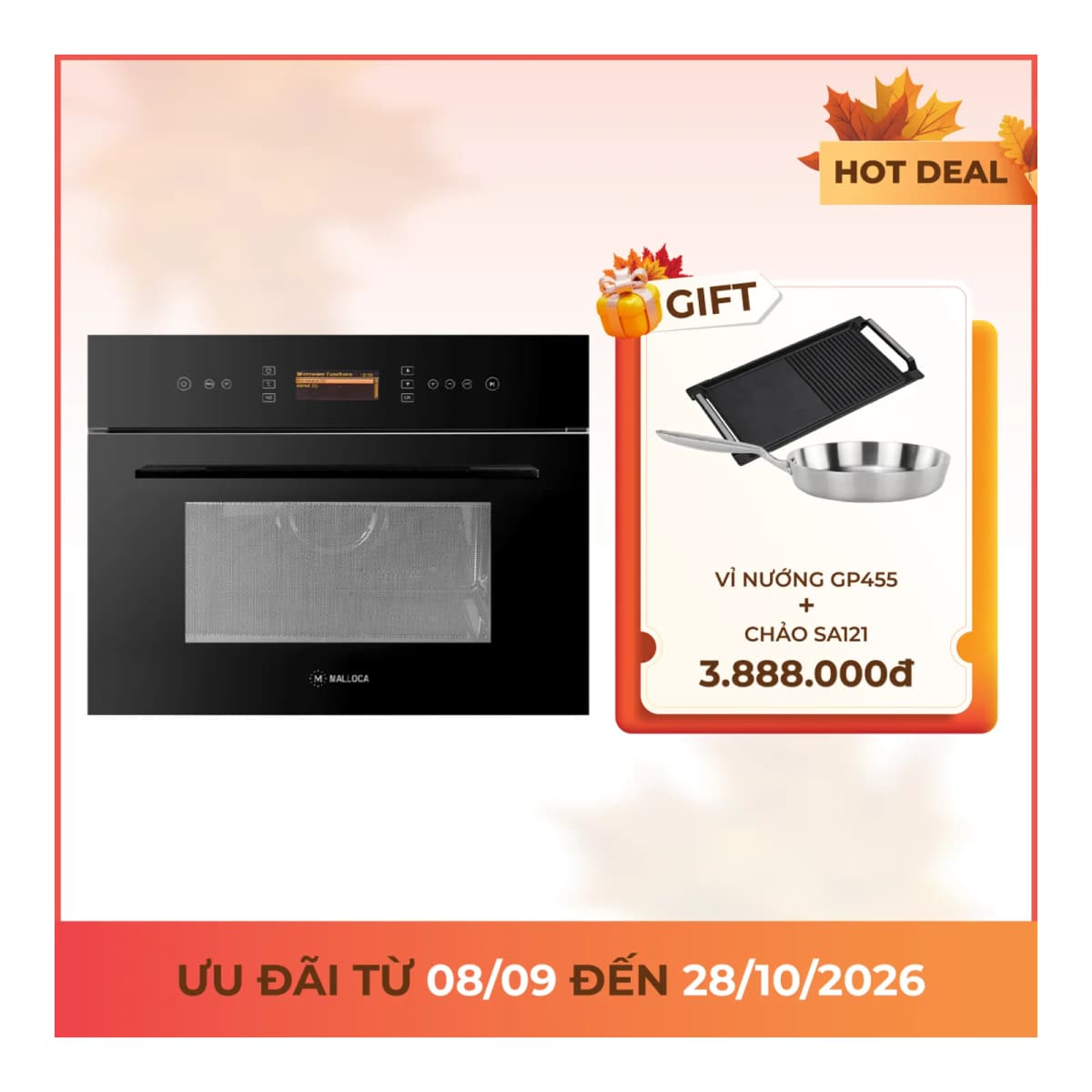 Lò vi sóng âm tủ không đĩa xoay 45 cm dung tích 40L chính hãng Malloca