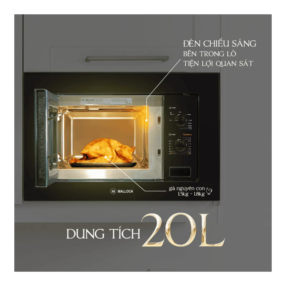 Lò vi sóng âm tủ dung tích 20L chính hãng Malloca