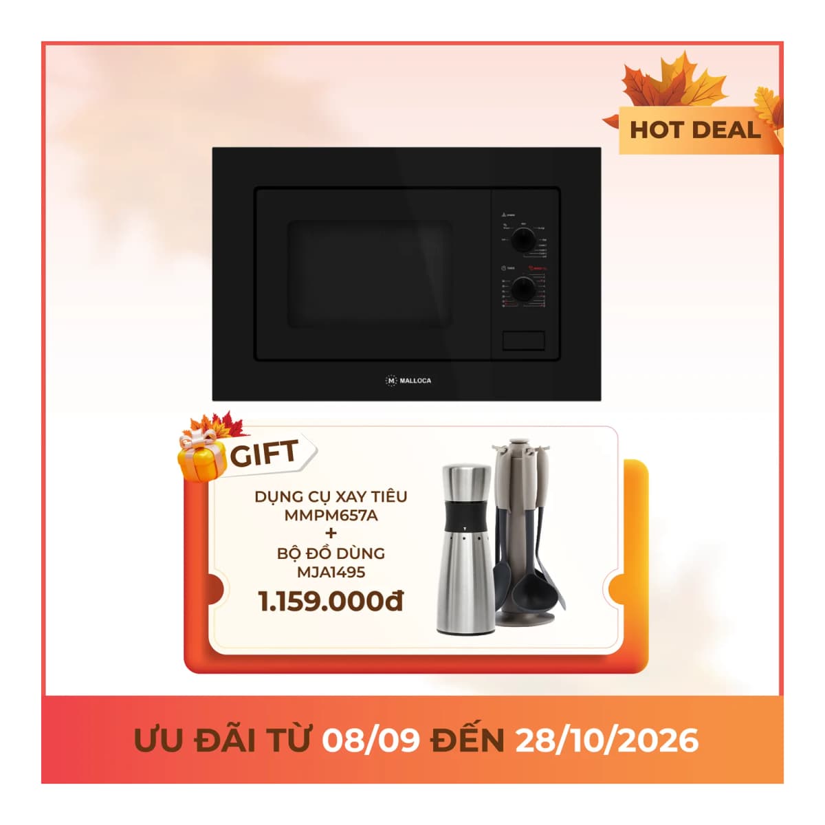 Lò vi sóng âm tủ dung tích 20L chính hãng Malloca