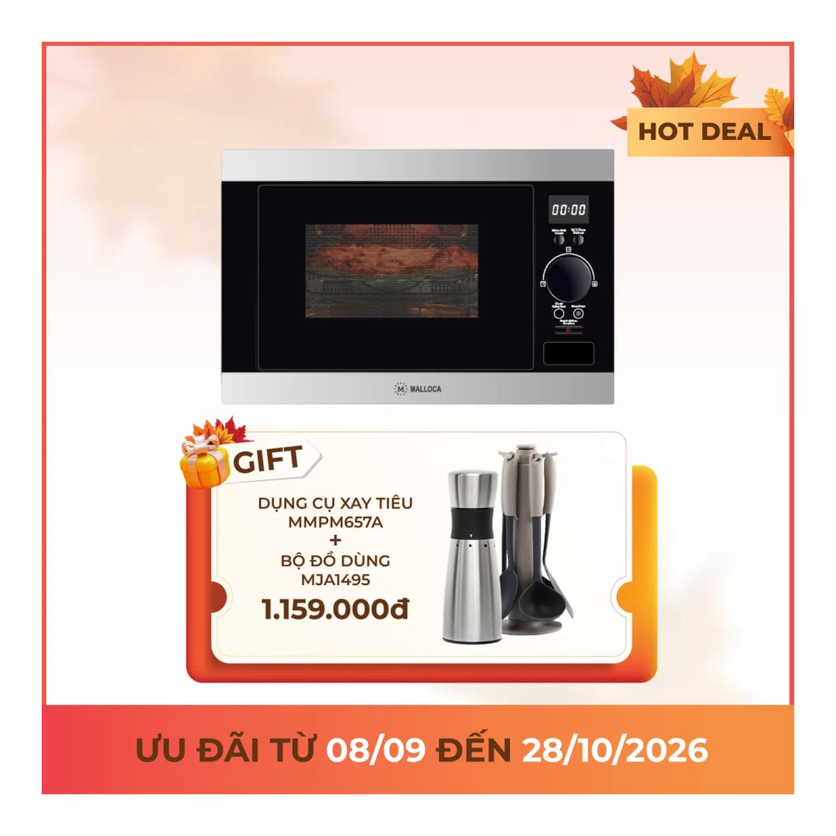 Lò vi sóng âm tủ dung tích 27L chính hãng Malloca
