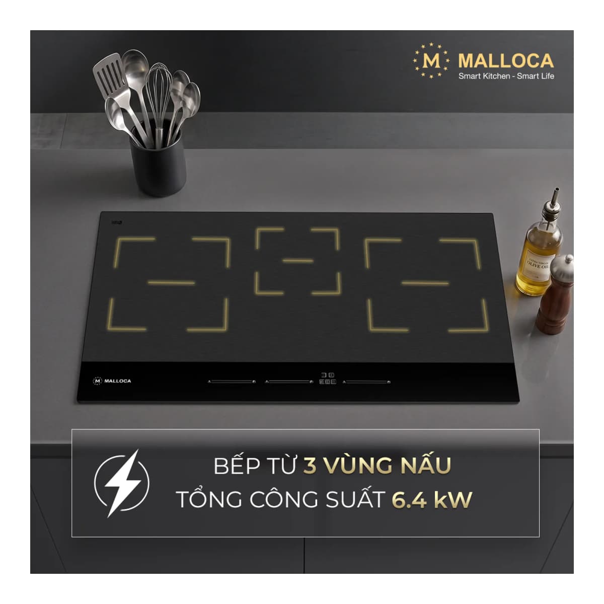 Bếp từ 3 vùng nấu 80 cm chính hãng Malloca