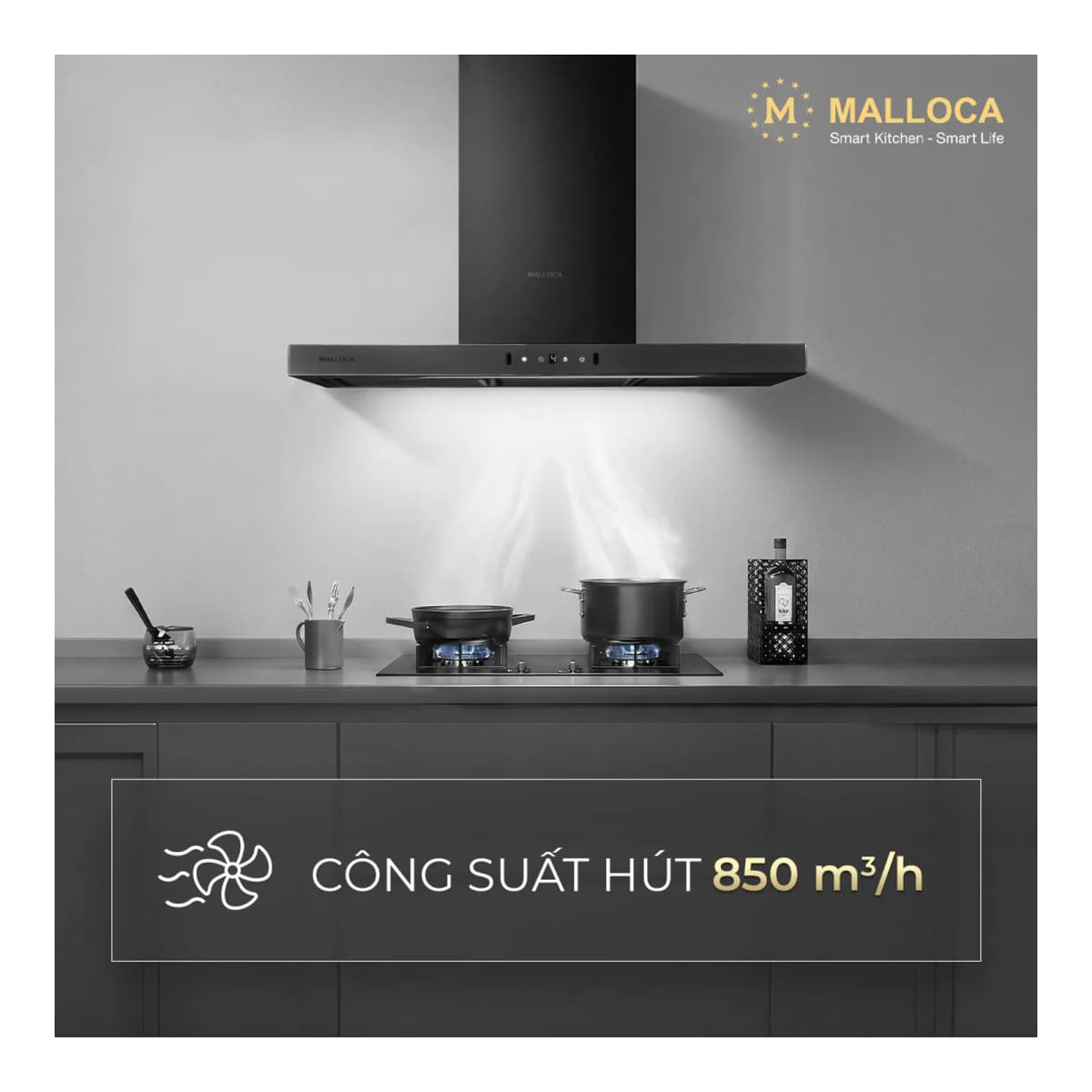Máy hút mùi áp tường dạng chữ T 90 cm chính hãng Malloca