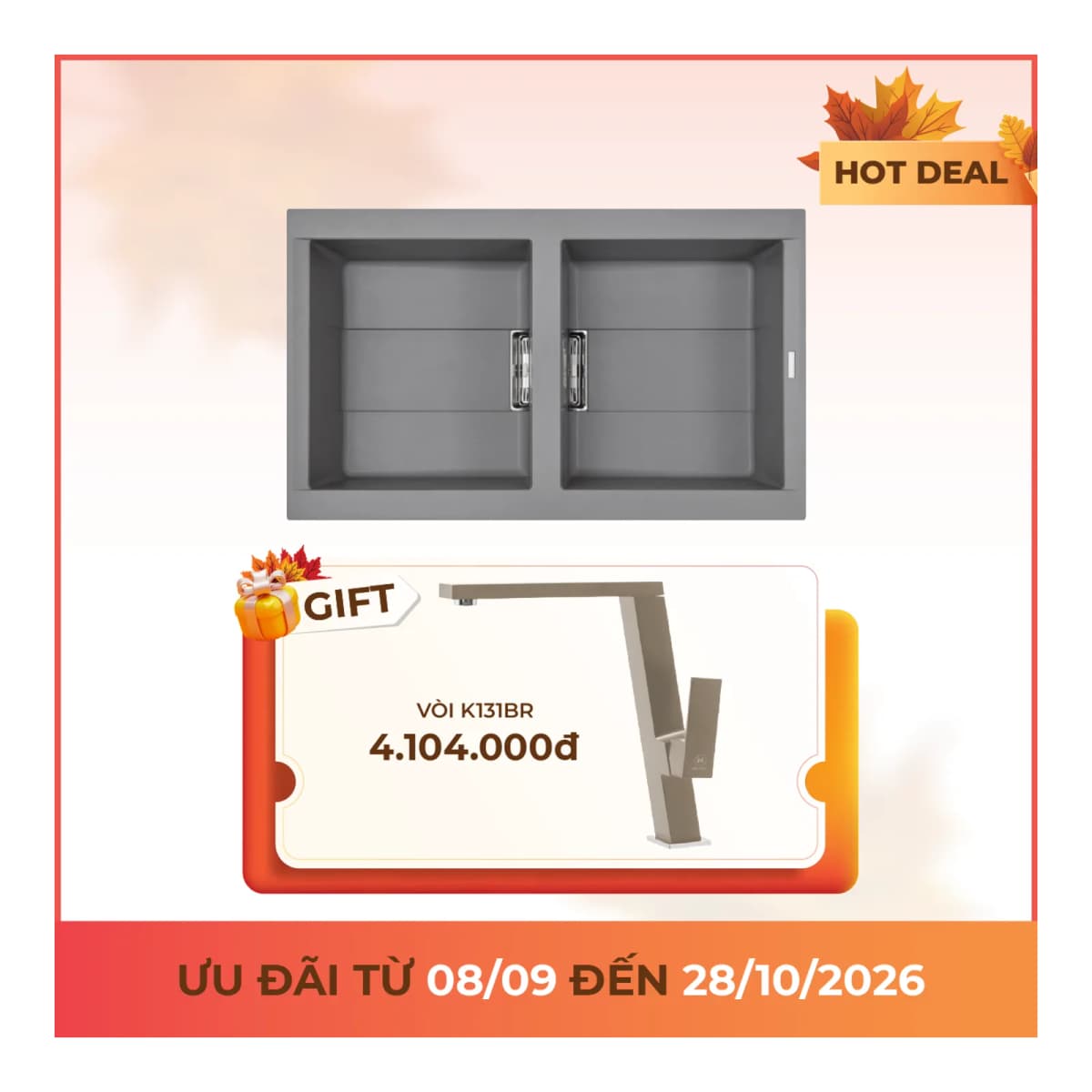 Chậu rửa chén đá Granite 2 hố kích thước 86 cm chính hãng Malloca