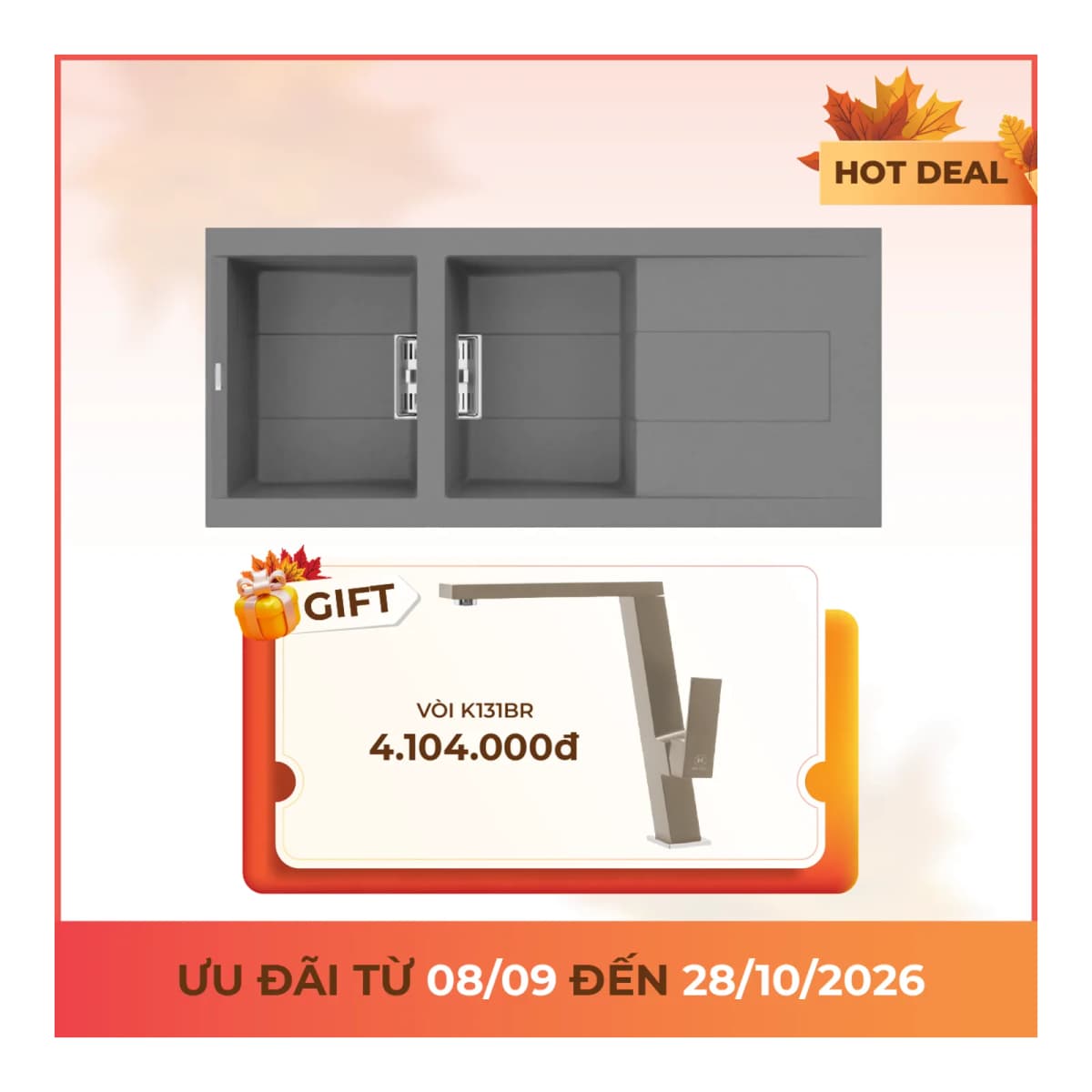 Chậu rửa chén đá Granite 2 hố kích thước 116 cm chính hãng Malloca