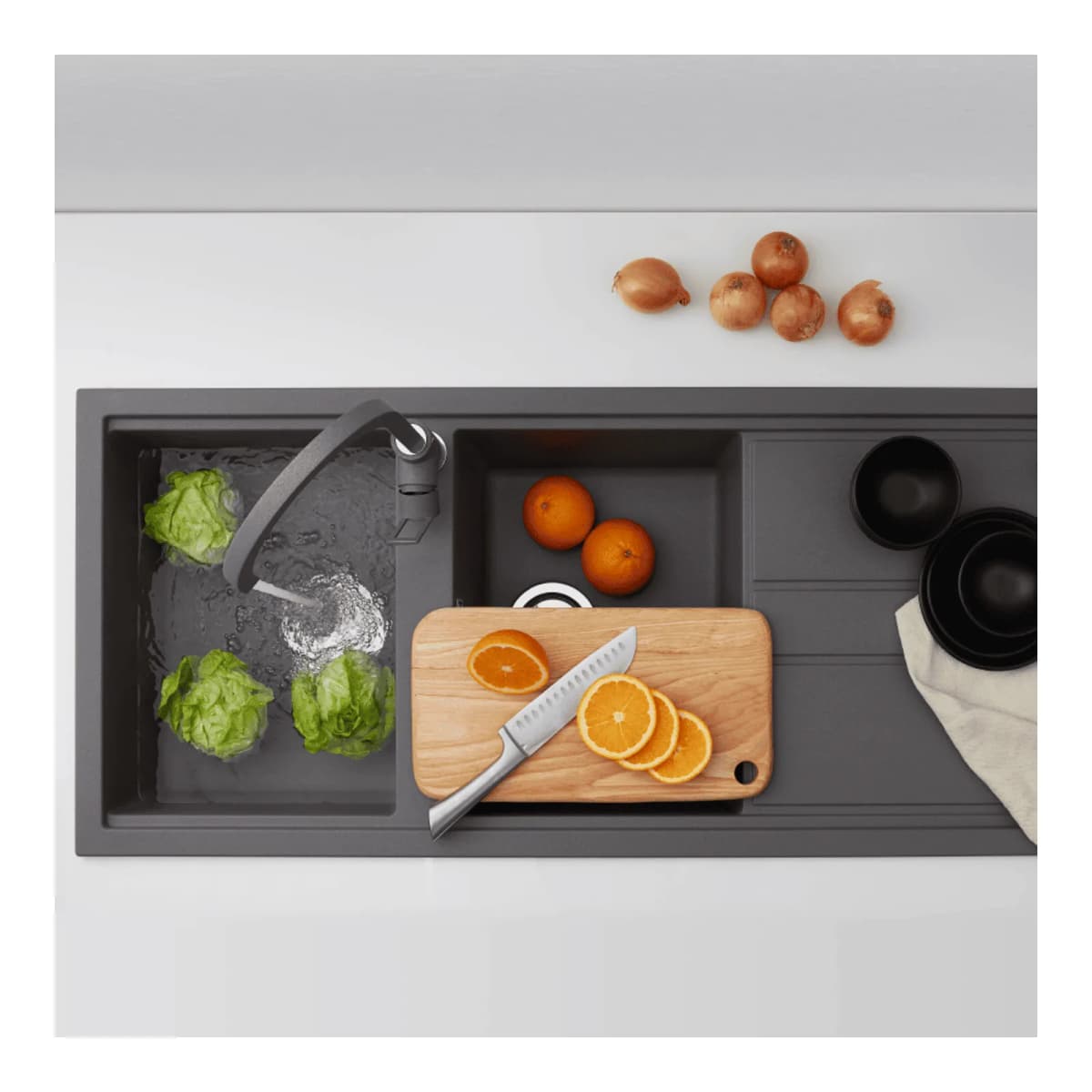 Chậu rửa chén đá Granite 2 hố kích thước 116 cm chính hãng Malloca
