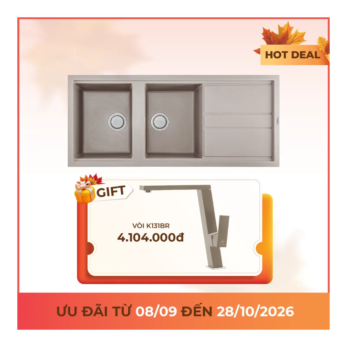 Chậu rửa chén đá Granite 2 hố kích thước 116 cm chính hãng Malloca