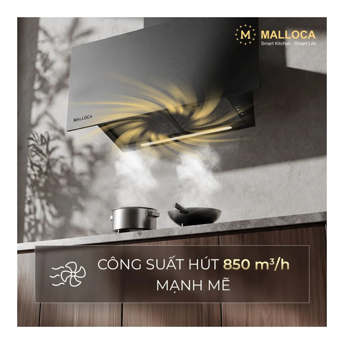 Máy hút mùi áp tường dạng chữ T 90 cm chính hãng Malloca