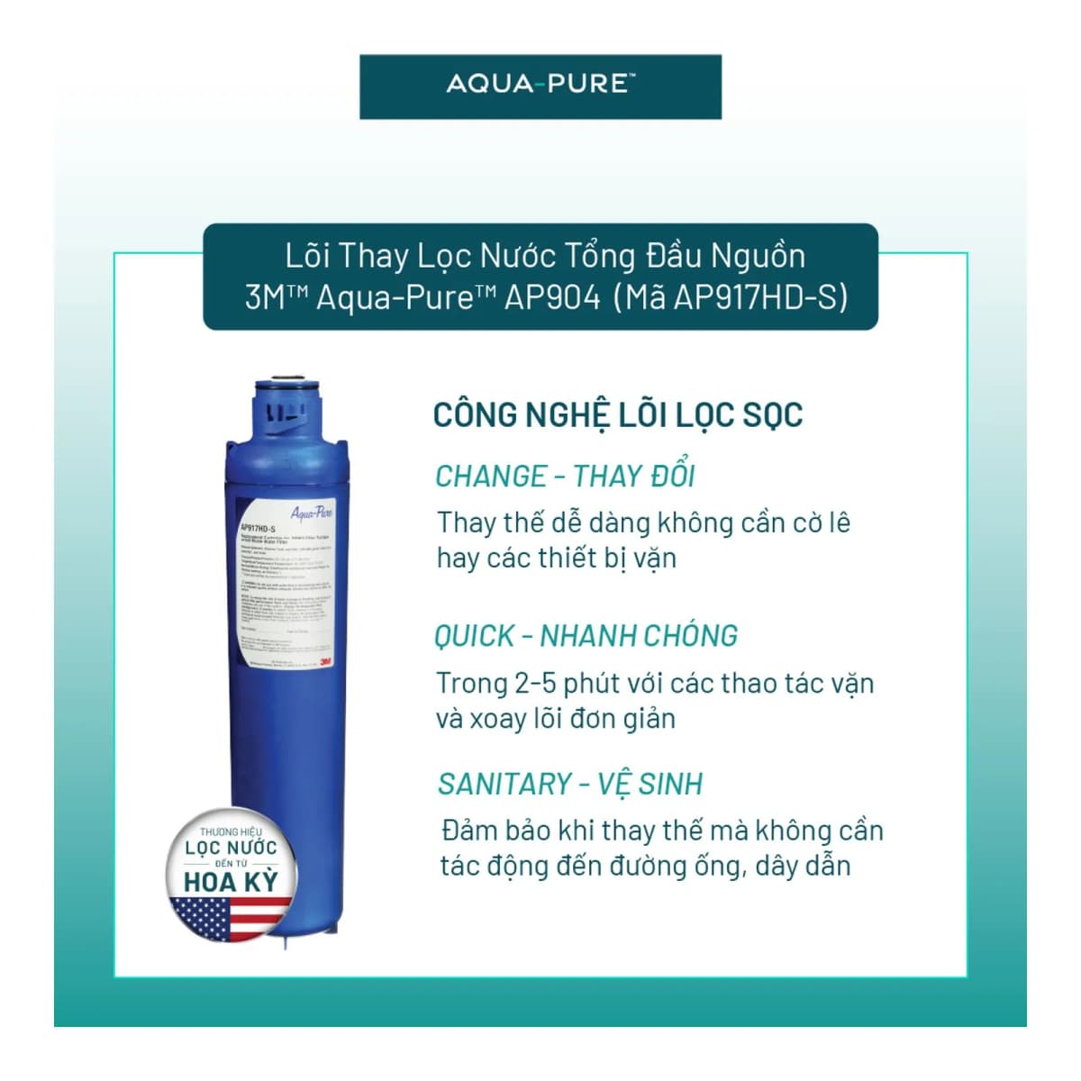 Lõi Thay Thế Cho Máy Lọc Nước Tổng Đầu Nguồn 3M™ Aqua-Pure™ AP904 (Mã AP917HD-S) chính hãng 3M Aqua-Pure