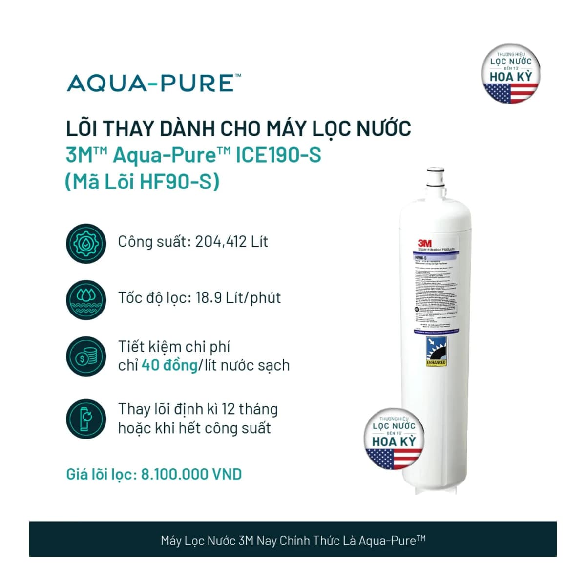 Lõi Thay Cho Máy Lọc Nước 3M™ Aqua-Pure™ ICE190-S & DP190 (Mã HF90-S) chính hãng 3M Aqua-Pure