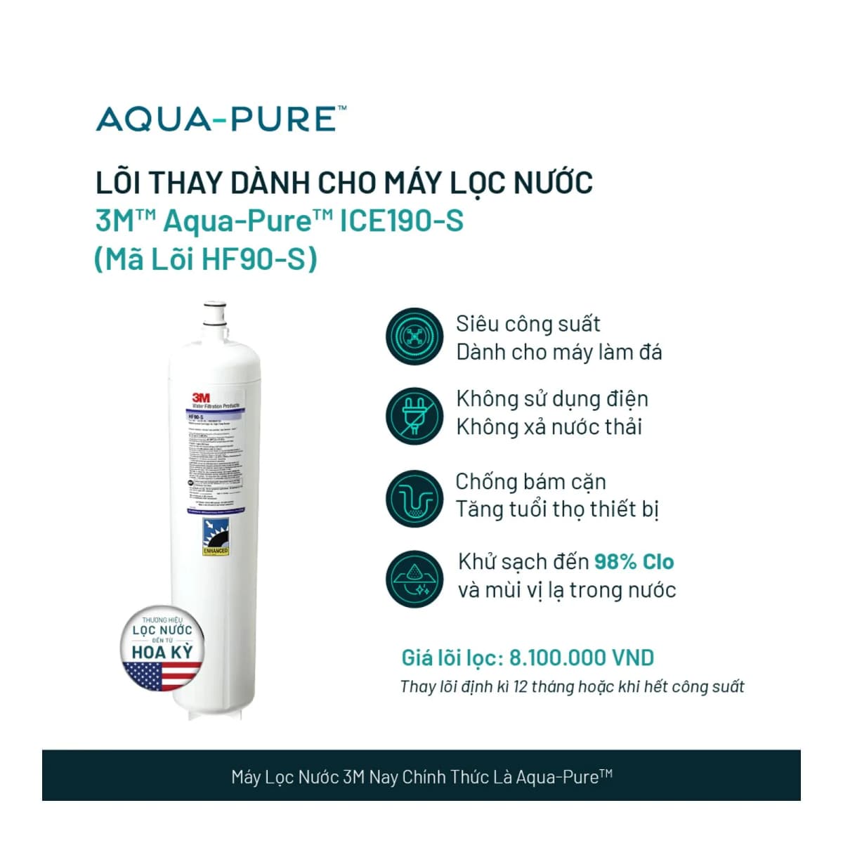 Lõi Thay Cho Máy Lọc Nước 3M™ Aqua-Pure™ ICE190-S & DP190 (Mã HF90-S) chính hãng 3M Aqua-Pure