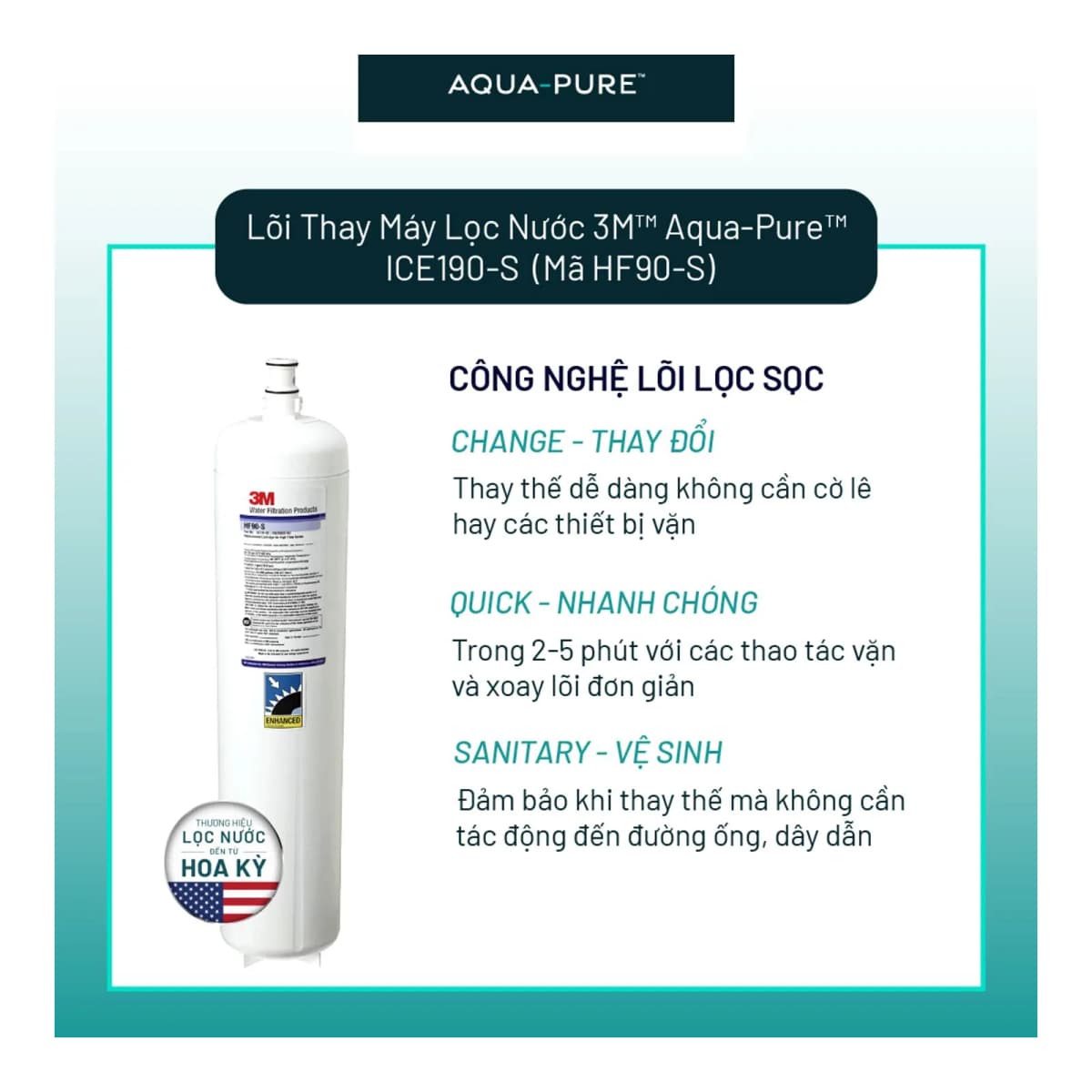 Lõi Thay Cho Máy Lọc Nước 3M™ Aqua-Pure™ ICE190-S & DP190 (Mã HF90-S) chính hãng 3M Aqua-Pure