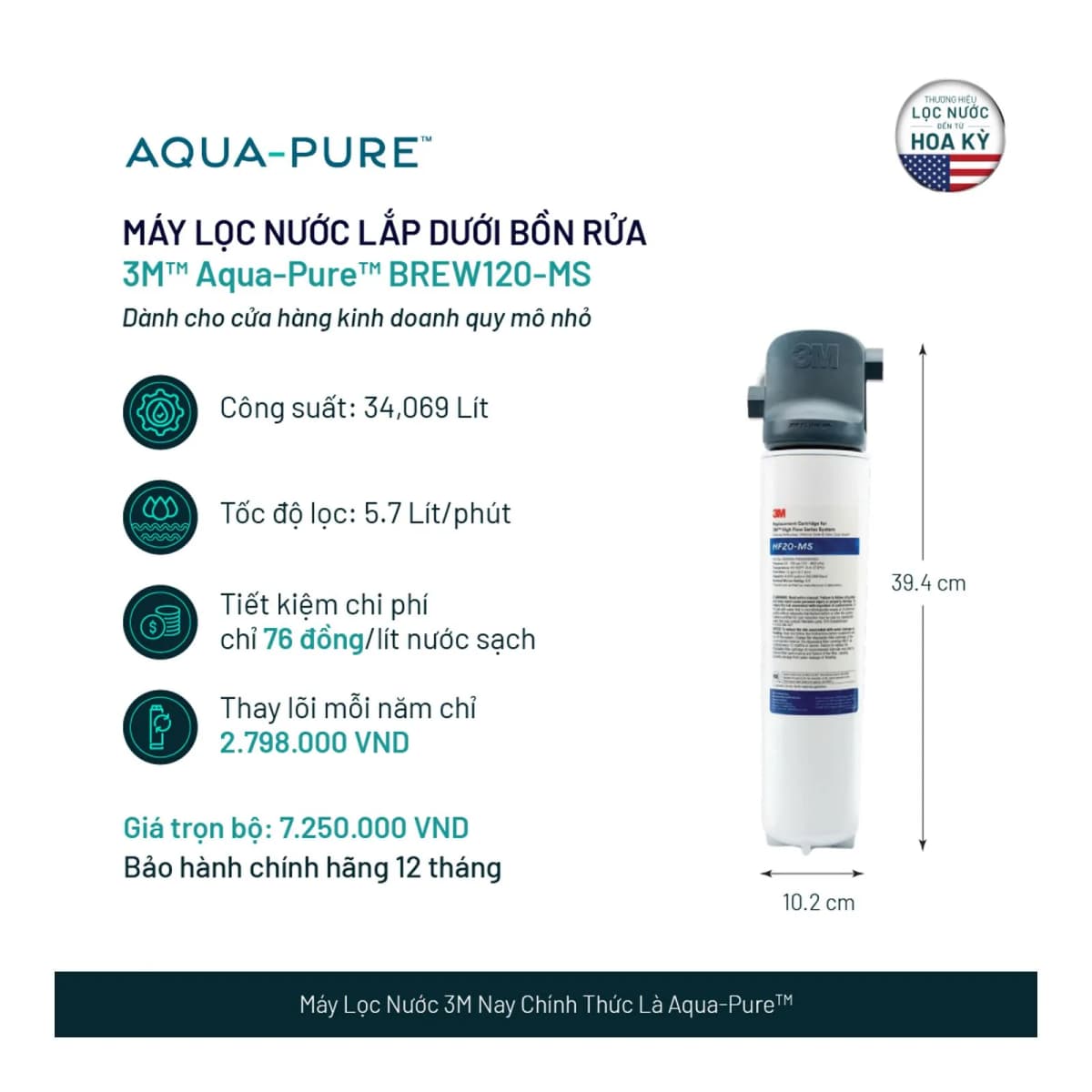 Máy Lọc Nước 3M™ Aqua-Pure™ BREW120-MS Công Suất Lớn Dành Cho Thương Mại chính hãng 3M Aqua-Pure