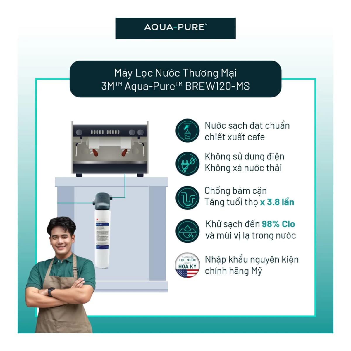 Máy Lọc Nước 3M™ Aqua-Pure™ BREW120-MS Công Suất Lớn Dành Cho Thương Mại chính hãng 3M Aqua-Pure