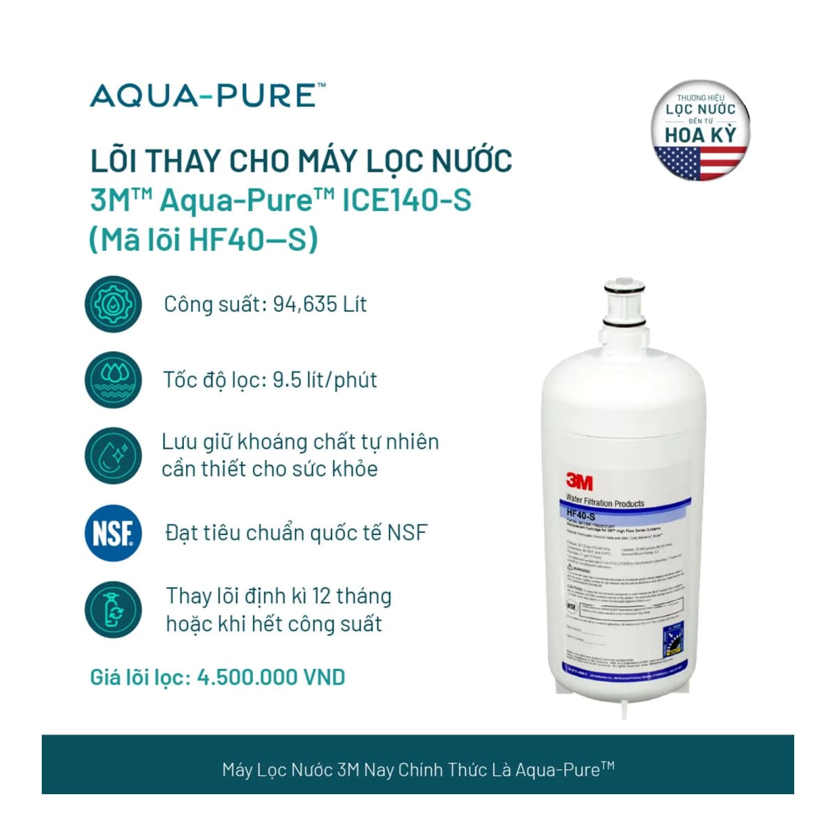 Lõi Thay Cho Máy Lọc Nước 3M™ Aqua-Pure™ ICE140-S & FF100 (MÃ HF40-S) chính hãng 3M Aqua-Pure