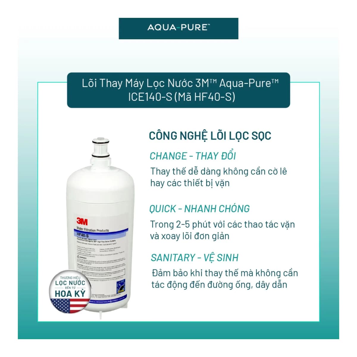 Lõi Thay Cho Máy Lọc Nước 3M™ Aqua-Pure™ ICE140-S & FF100 (MÃ HF40-S) chính hãng 3M Aqua-Pure