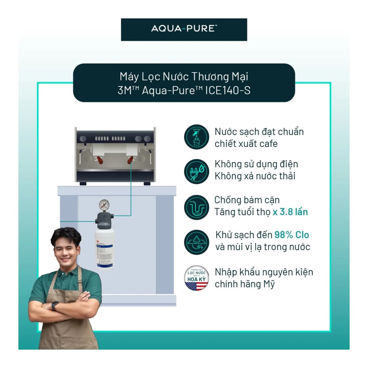 Máy Lọc Nước 3M™ Aqua-Pure™ ICE140-S Công Suất Lớn Dành Cho Nhà Hàng - Lọc Nước Quán Cà Phê chính hãng 3M Aqua-Pure