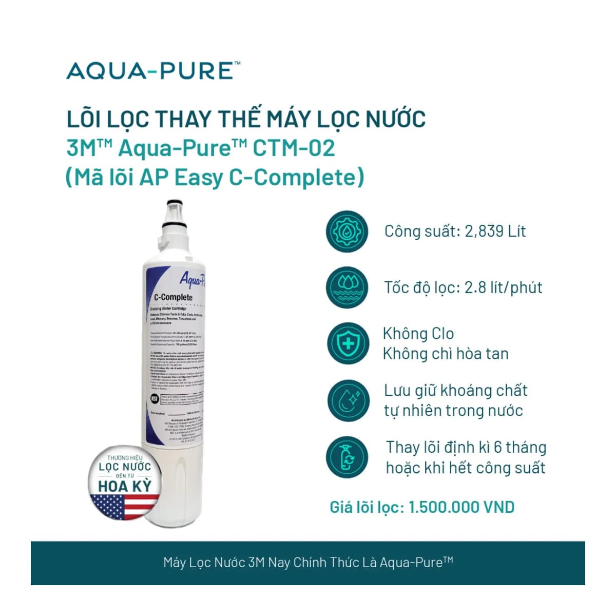 Lõi Thay Cho Máy Lọc Nước Để Bàn 3M™ Aqua-Pure™ CTM-02 (Mã Lõi C-Complete) chính hãng 3M Aqua-Pure