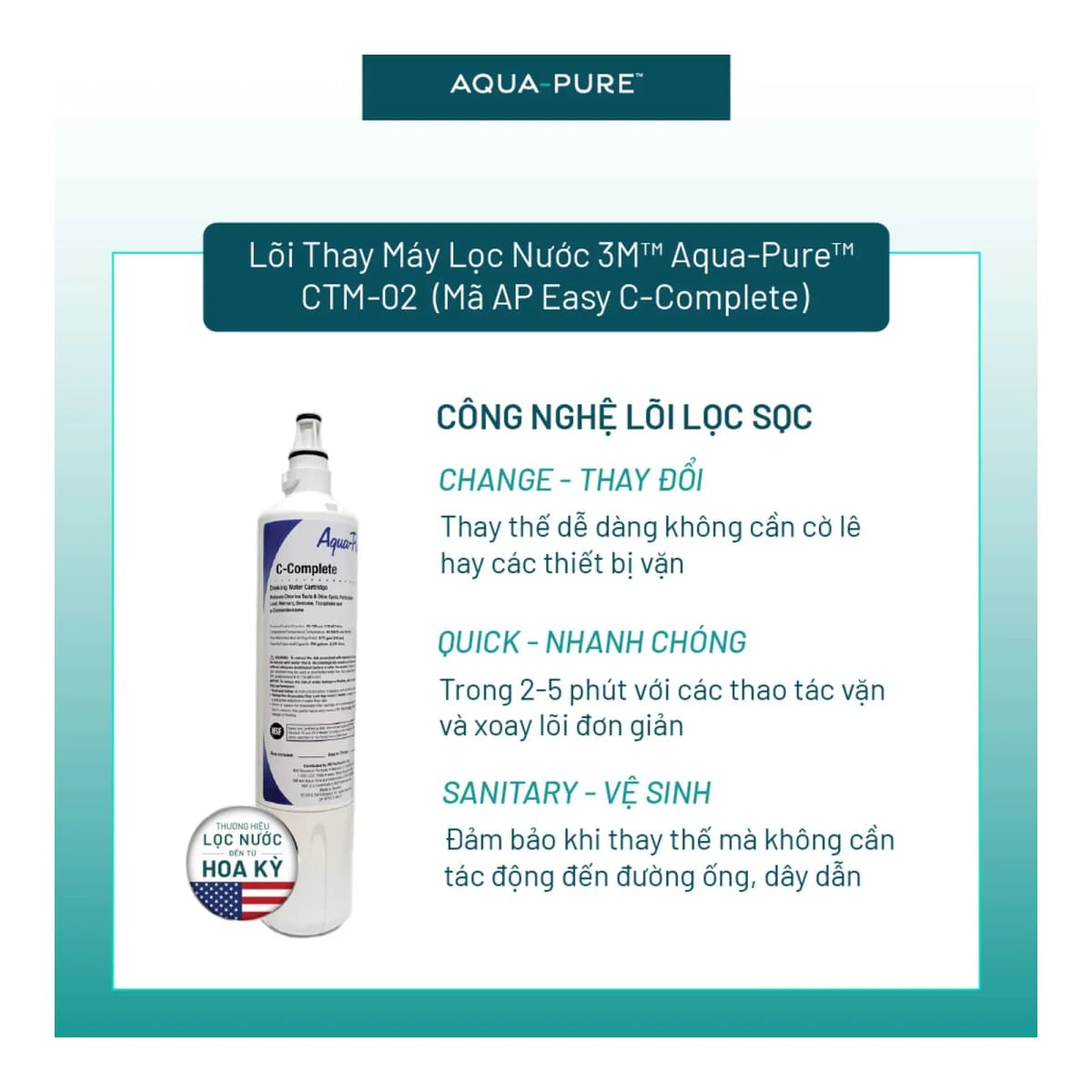 Lõi Thay Cho Máy Lọc Nước Để Bàn 3M™ Aqua-Pure™ CTM-02 (Mã Lõi C-Complete) chính hãng 3M Aqua-Pure