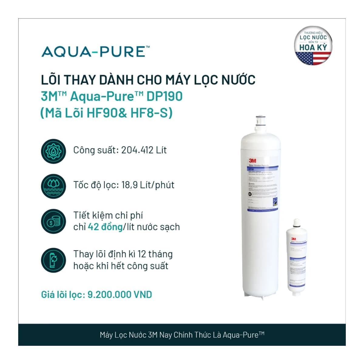 Lõi Thay Cho Máy Lọc Nước Thương Mại 3M™ Aqua-Pure™ DP190 (Mã HF90 & HF8-S) chính hãng 3M Aqua-Pure