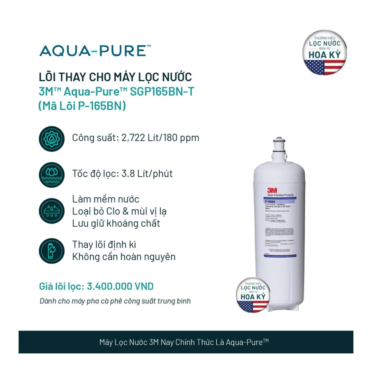 Lõi Lọc Thay Thế Cho Máy Lọc Nước 3M™ Aqua-Pure™ SGP165BN-T (Mã lõi P-165BN) chính hãng 3M Aqua-Pure