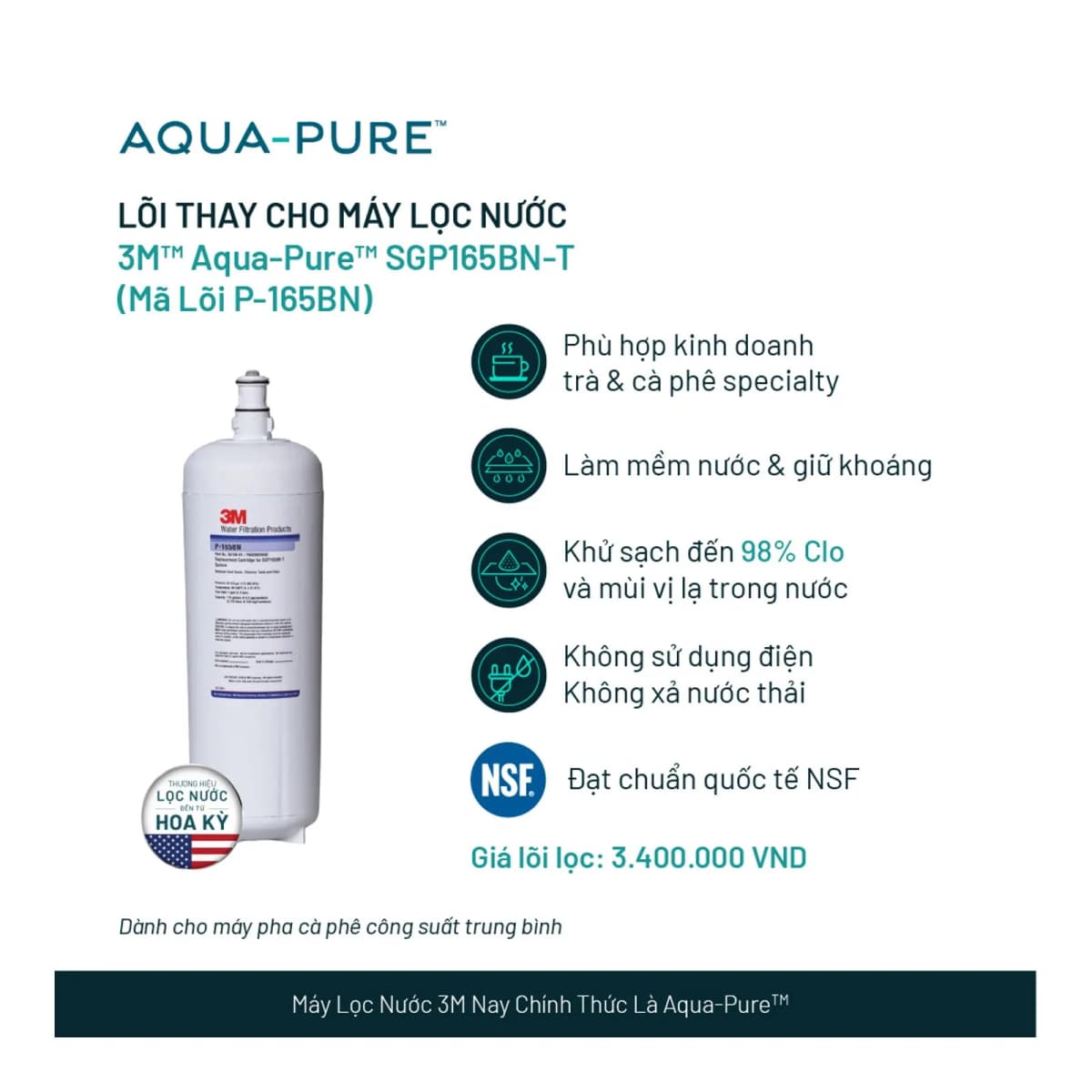 Lõi Lọc Thay Thế Cho Máy Lọc Nước 3M™ Aqua-Pure™ SGP165BN-T (Mã lõi P-165BN) chính hãng 3M Aqua-Pure