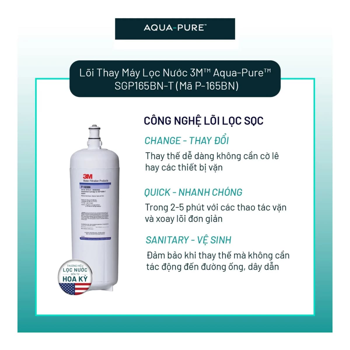 Lõi Lọc Thay Thế Cho Máy Lọc Nước 3M™ Aqua-Pure™ SGP165BN-T (Mã lõi P-165BN) chính hãng 3M Aqua-Pure
