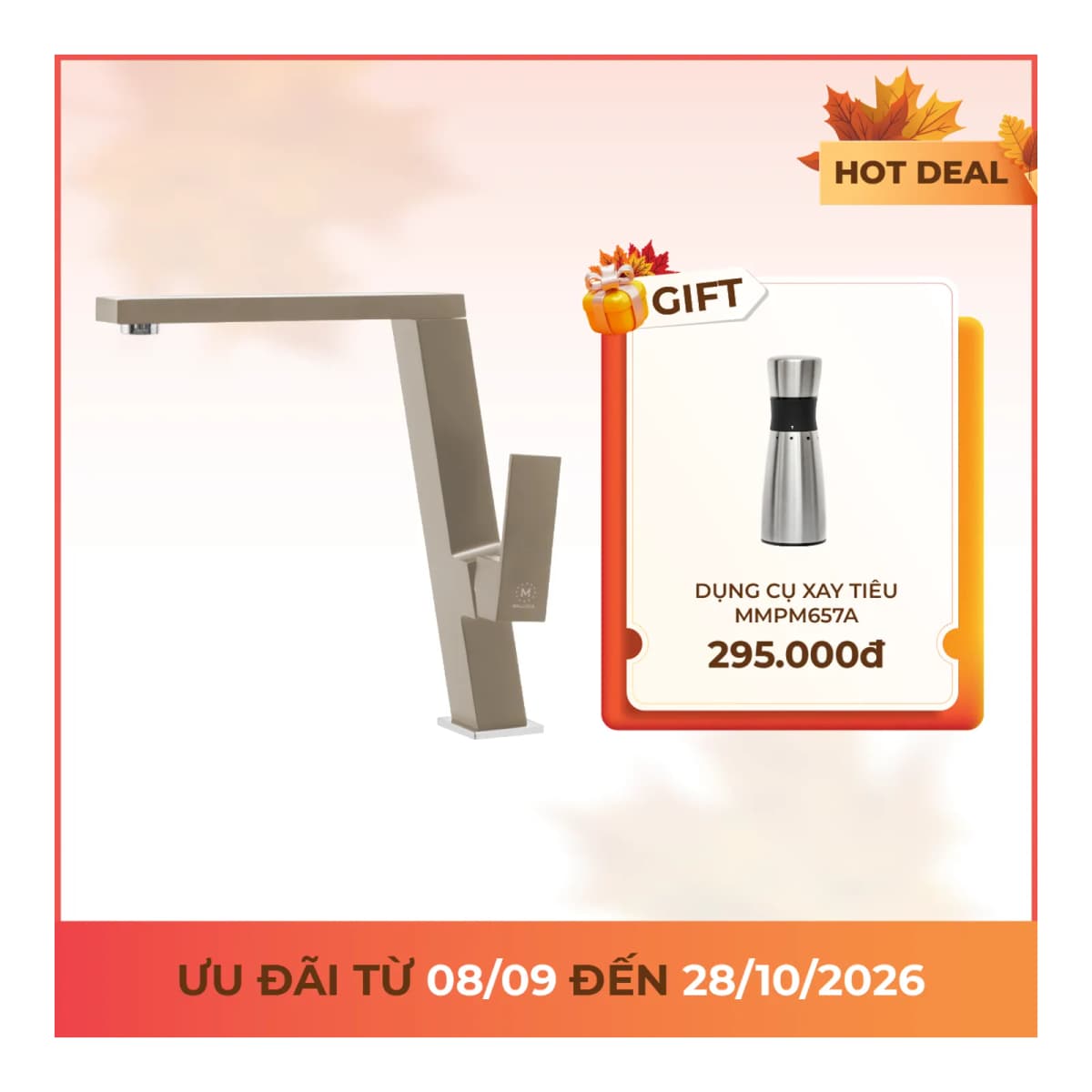 Vòi rửa chén nóng lạnh đồng thau sơn phủ chính hãng Malloca