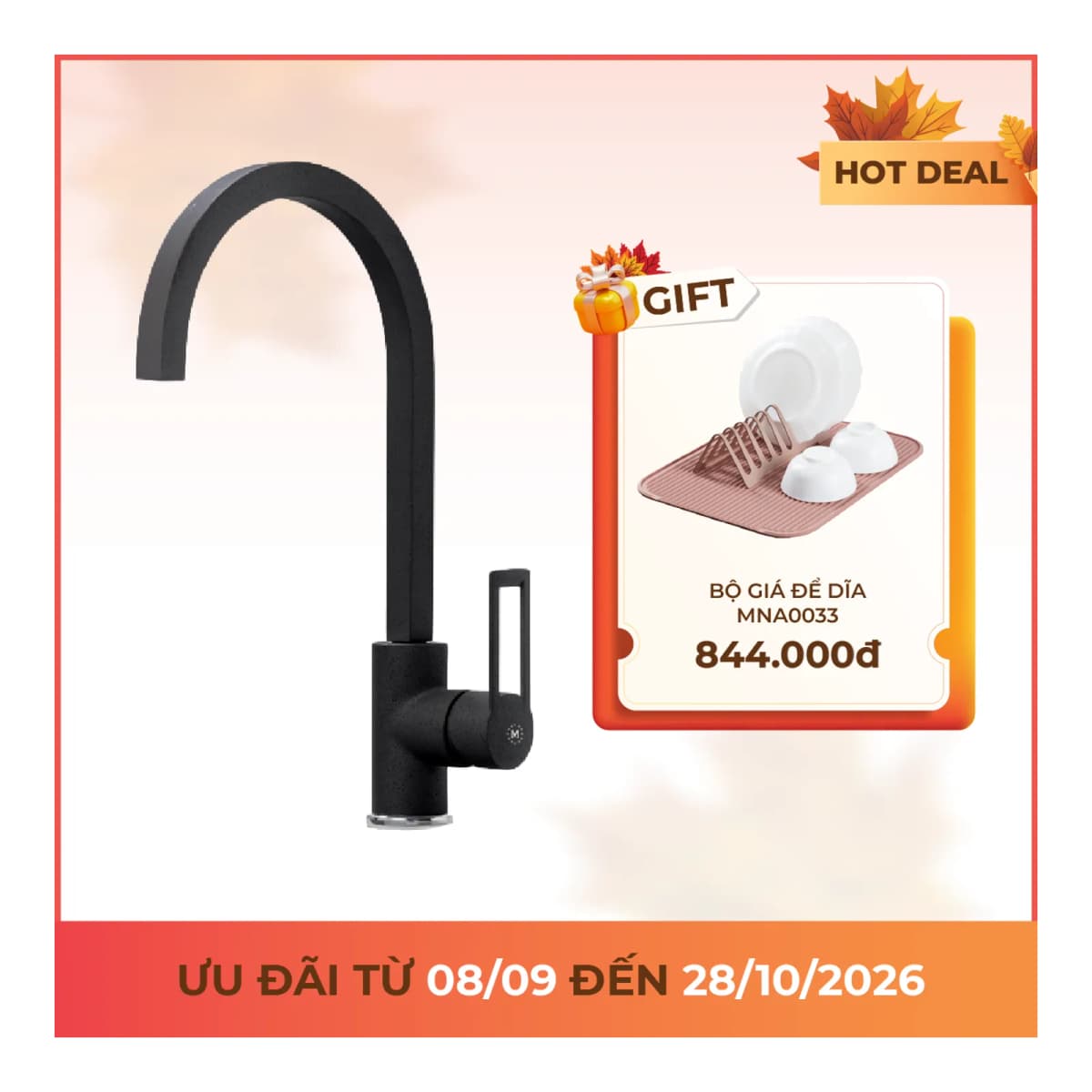 Vòi rửa chén nóng lạnh đồng thau sơn phủ chính hãng Malloca