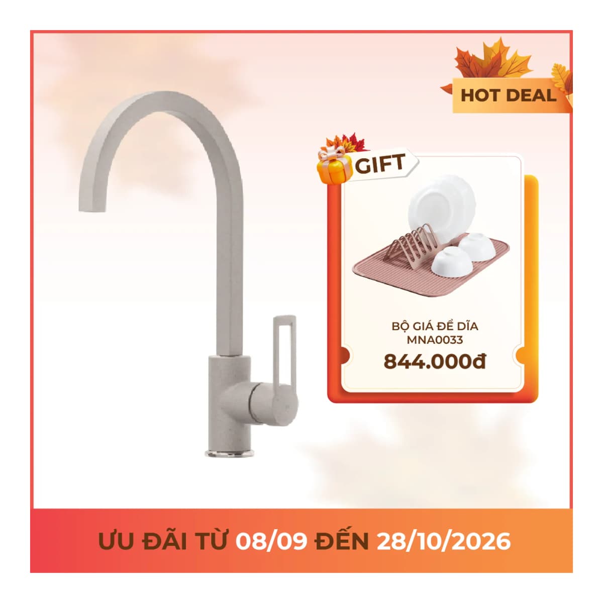 Vòi rửa chén nóng lạnh đồng thau sơn phủ chính hãng Malloca