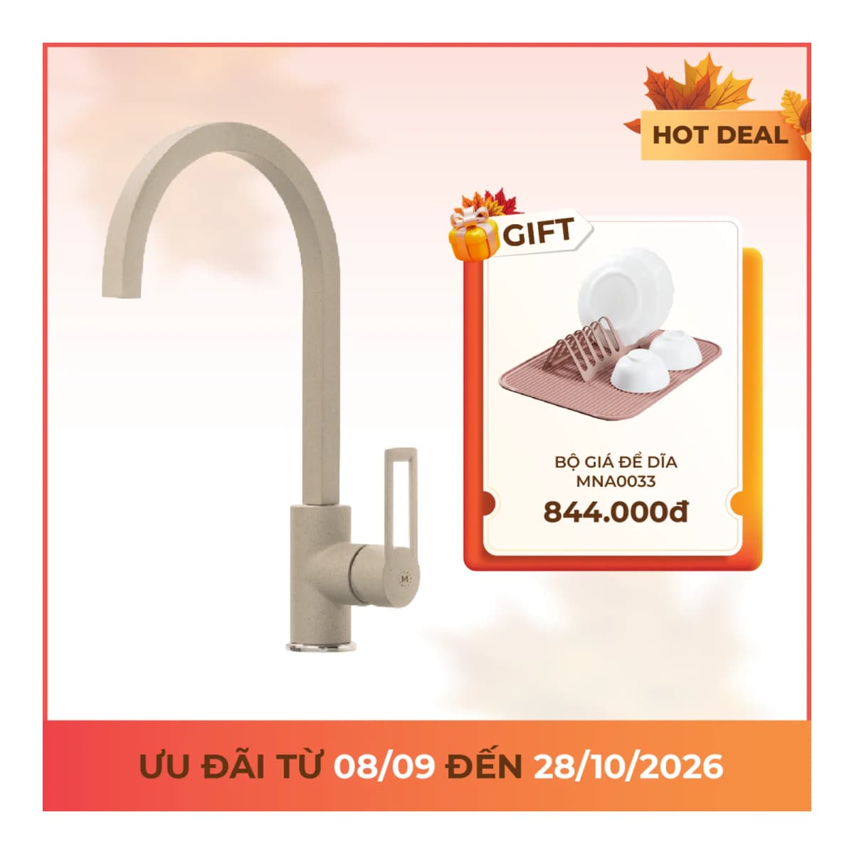 Vòi rửa chén nóng lạnh đồng thau sơn phủ chính hãng Malloca